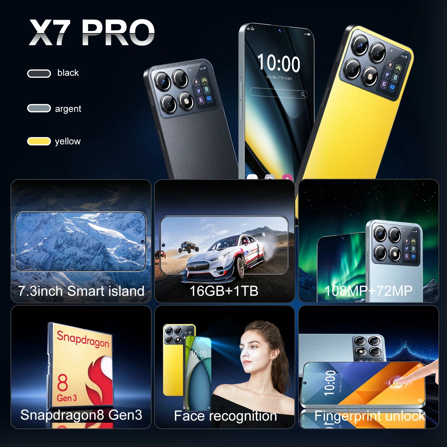 X7 Pro Smartphone 5G 7.3 inch HD 22G+2TB Dual SIM  7800mAh Unlocked Global Version