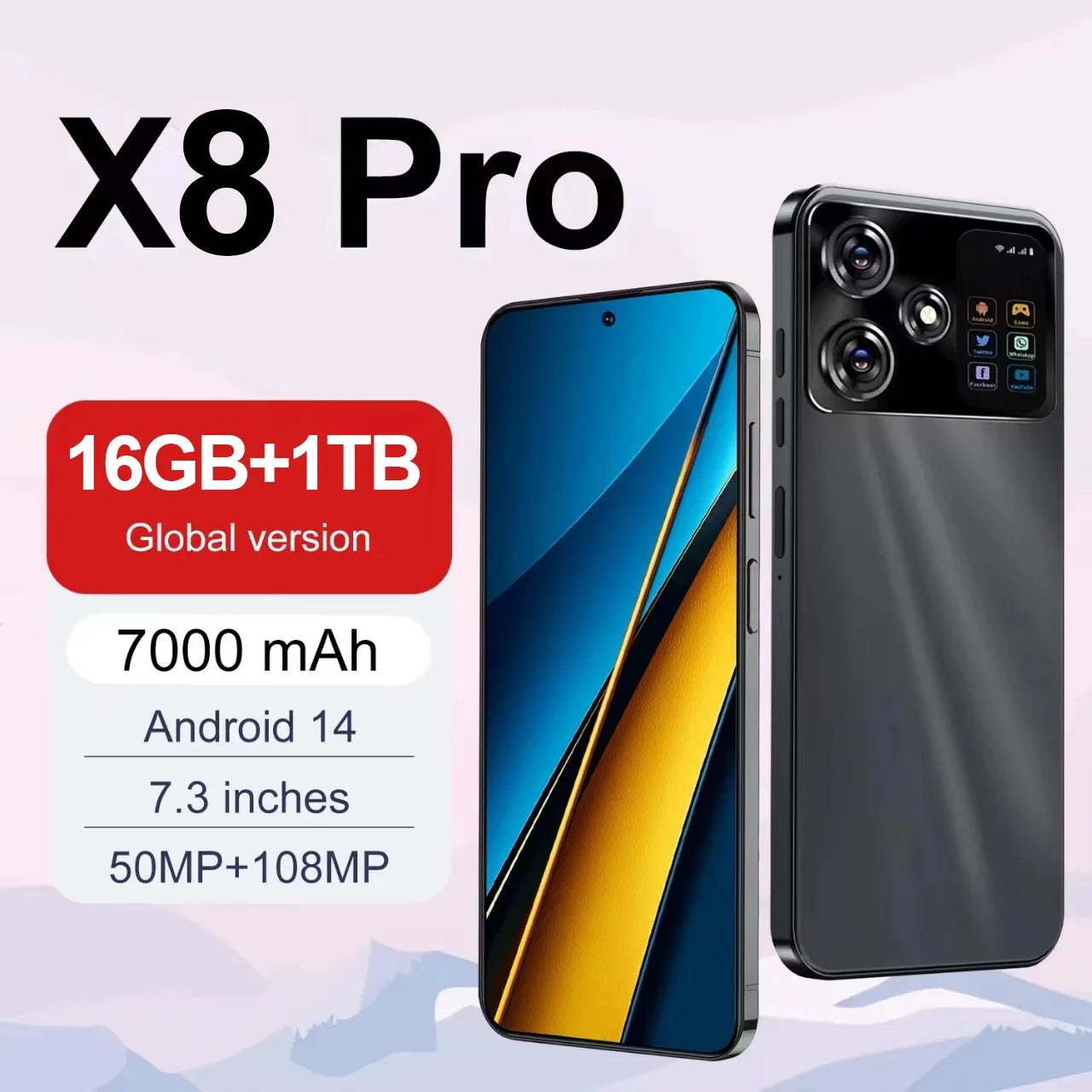 Original X8 Pro 7.3-inch Ultra HD 16GB+1024GB Android Dual SIM